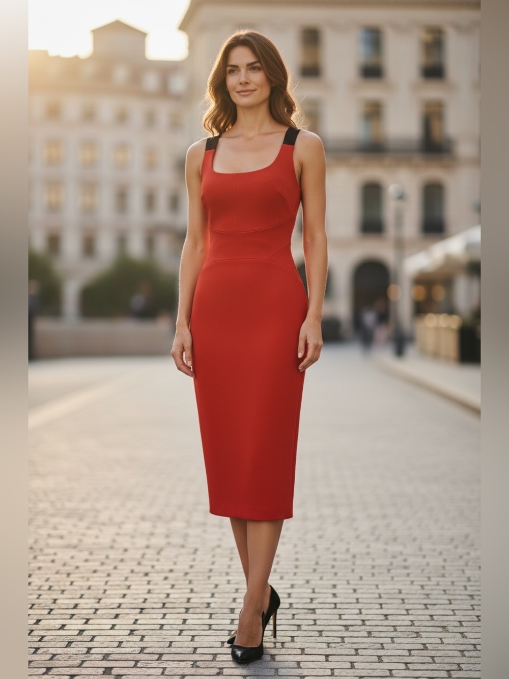 Karen Millen red bandage dress with black straps size 2